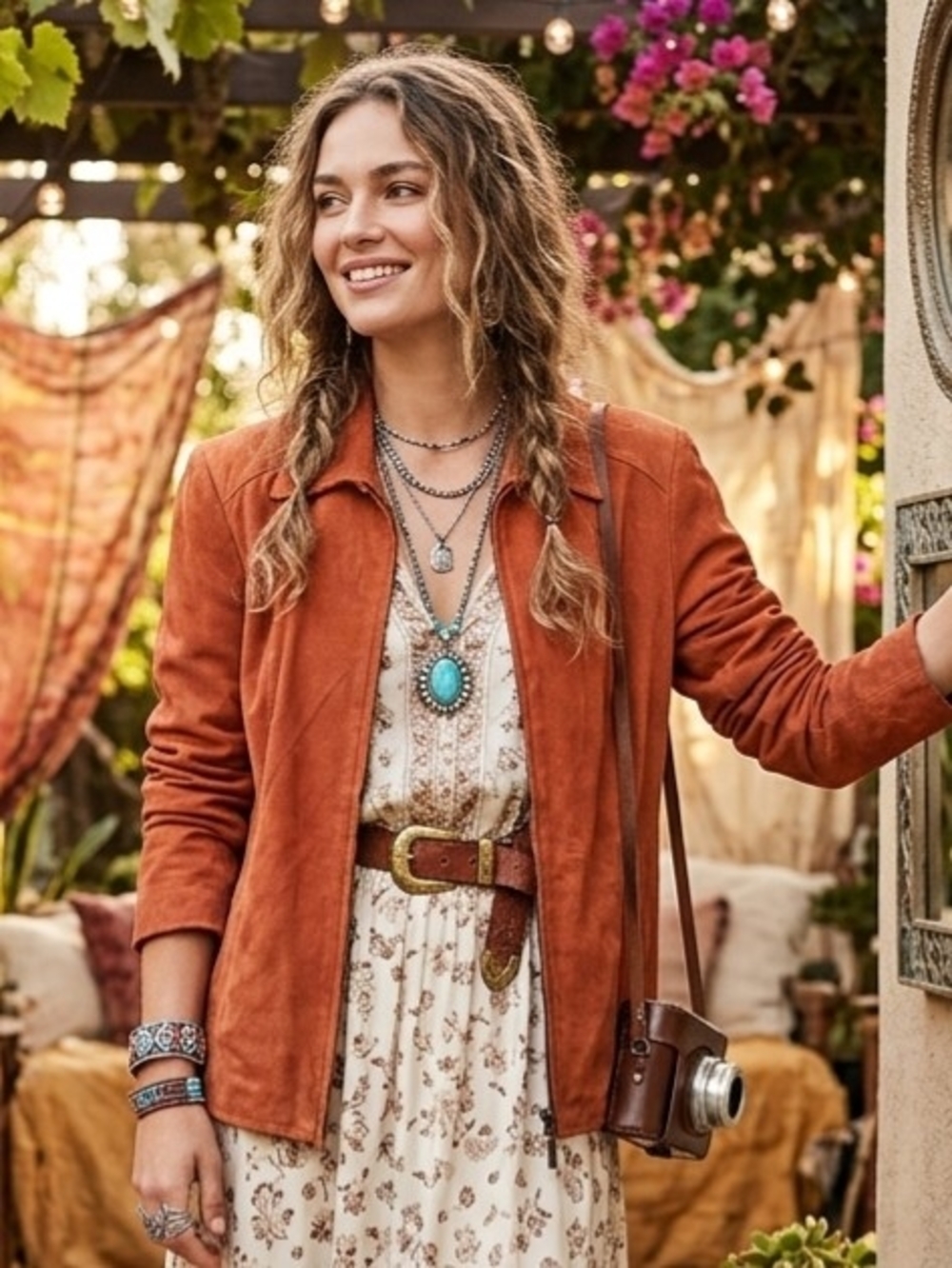 Cleo Suede Leather Jacket Burnt Orange  Layering Boho Office Sz XL